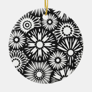Svart och vit blommigt Ornament