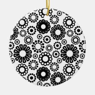 Svart och vit blommigt Ornament
