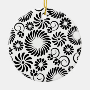Svart och vit blommigt Ornament