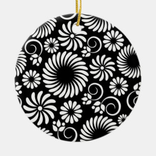 Svart och vit blommigt Ornament