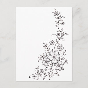 Svart och vit Blommigt Ornament vykort