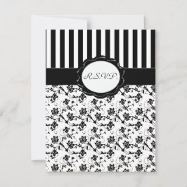 Svart och vit Blommigt Rand R.S.V.P-kort OSA Kort