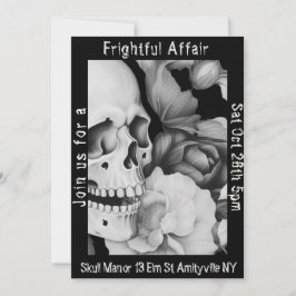 Svart och vit Blommigt Skullig Halloween-inbjudan Inbjudningar