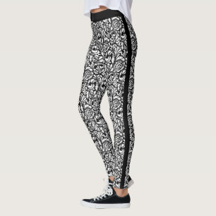 Svart och vit Blommigt Swirl Leggings