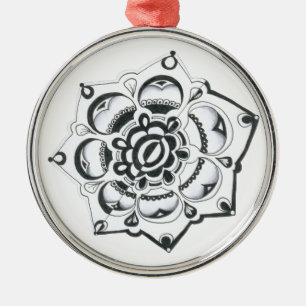 Svart och vit Blommigt-symmetri Julgransprydnad Metall