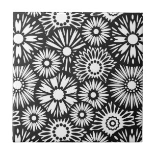 Svart och vit blommigt Tile Kakelplatta
