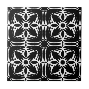 Svart och vit Blommigt Tile Kakelplatta