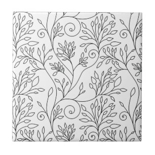 Svart och vit blommigt Tile Kakelplatta