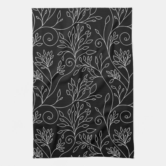 Svart och vit blommigt Towel Kökshandduk (Vertikal)