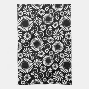 Svart och vit blommigt Towel Kökshandduk