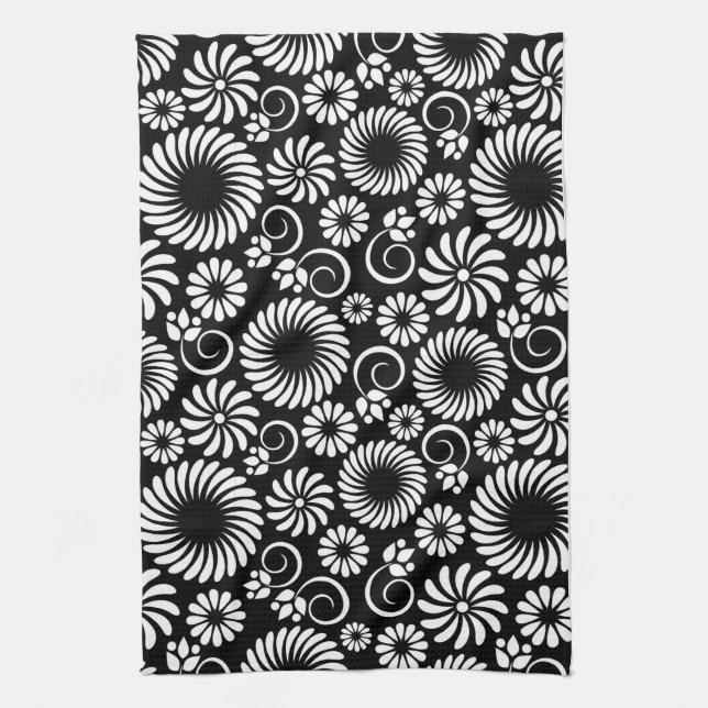 Svart och vit blommigt Towel Kökshandduk (Vertikal)
