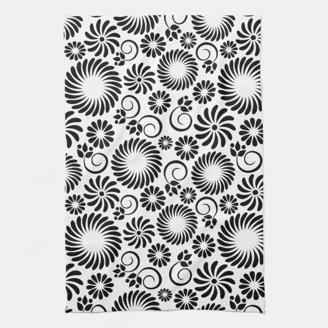 Svart och vit blommigt Towel Kökshandduk (Vertikal)