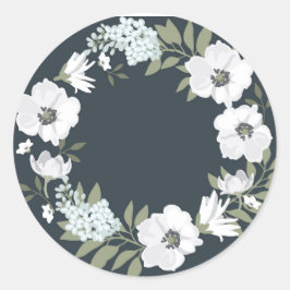 Svart och vit Blommigt Utandning Runt Klistermärke