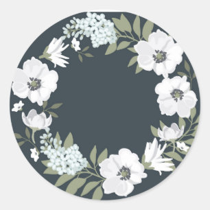 Svart och vit Blommigt Utandning Runt Klistermärke