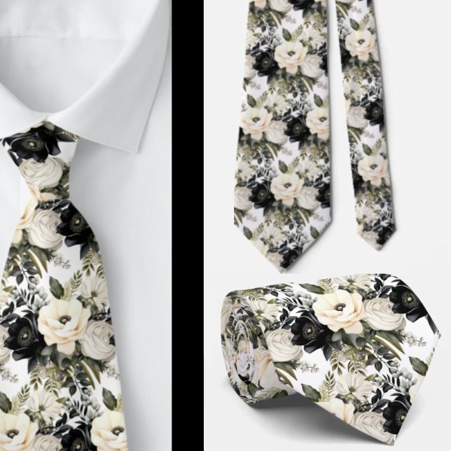 Svart och vit Blommigt vattenfärg Slips (Skapare uppladdad)