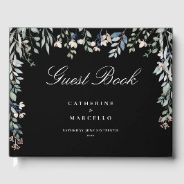 Svart och vit Blommigt Wildblommor Cascade Bröllop Gästböcker