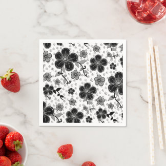 Svart och vit blommönster pappersservett
