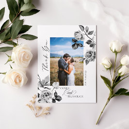 Svart och vit blomster Anpassningsbar Tacksamhetsk Tack Kort