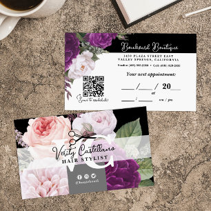 Svart och vit blomster frisör boknings QR Visitkort