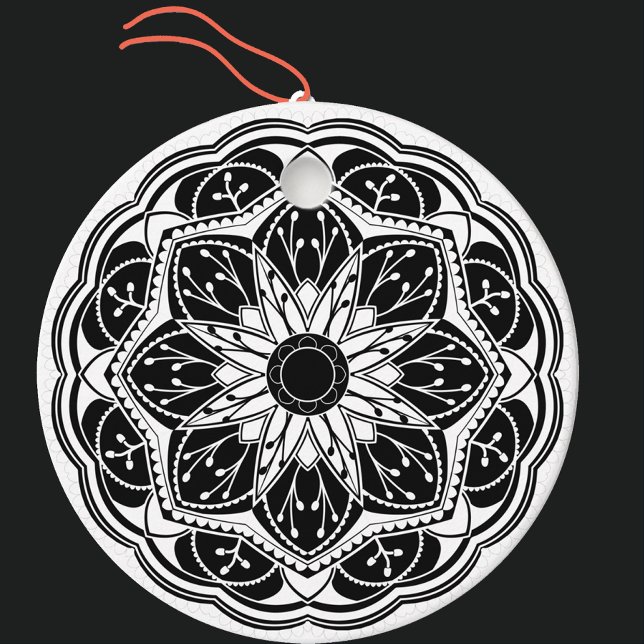 Svart och vit blomster mandala  gåvor etiketter (Skapare uppladdad)