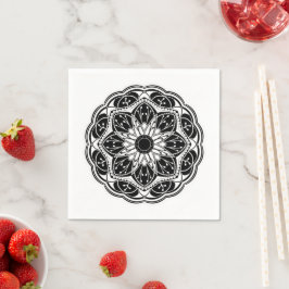 Svart och vit blomster-mandala pappersservett