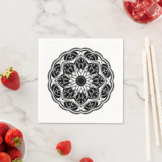 Svart och vit blomster-mandala pappersservett