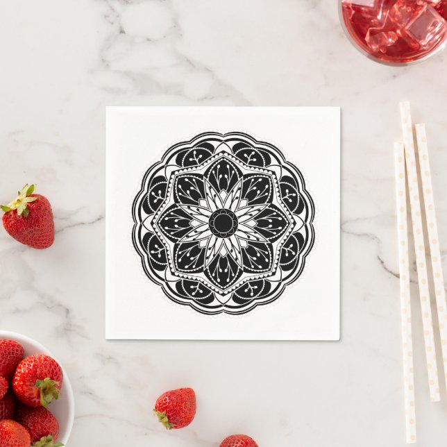 Svart och vit blomster-mandala  pappersservett (Insitu)