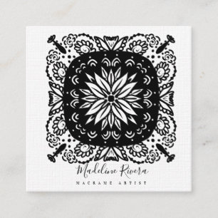 Svart och vit blomster mandala yoga fyrkantigt visitkort