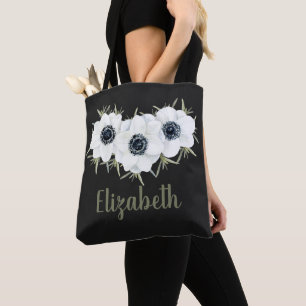 Svart och vit blomster med namn tygkasse