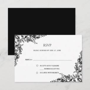 Svart och vit blomster minimalistisk RSVP   OSA Kort