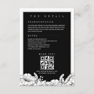 Svart och vit blomster QR detaljerat bröllop Tilläggskort