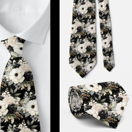 Svart och vit blomsterakvarell slips