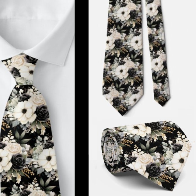 Svart och vit blomsterakvarell slips (Skapare uppladdad)