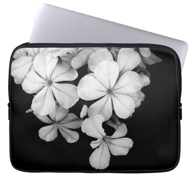 Svart och vit blomsterbakgrund laptop fodral (Framsidan)