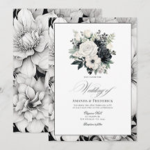 Svart och vit blomsterbröllop
