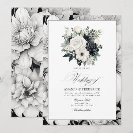 Svart och vit blomsterbröllop inbjudningar