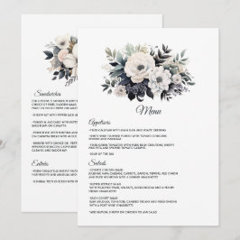 Svart och vit blomsterbröllop meny