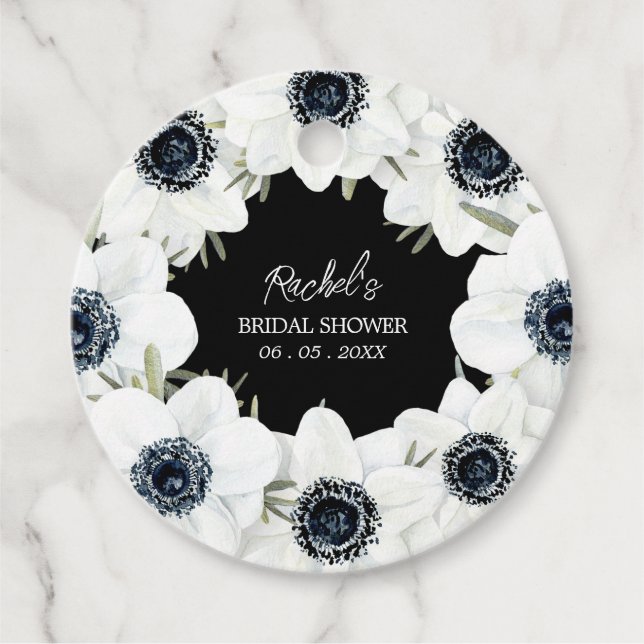 Svart och vit blomsterbröllopsfest gåvor etiketter (Framsida)