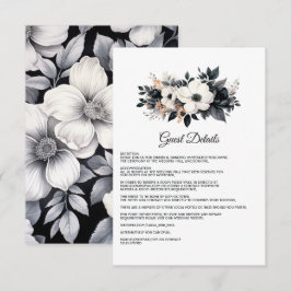 Svart och vit blomsterbröllopsgästinformation tilläggskort