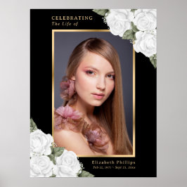 Svart och vit blomsterfoto minnesmärke begravnings poster