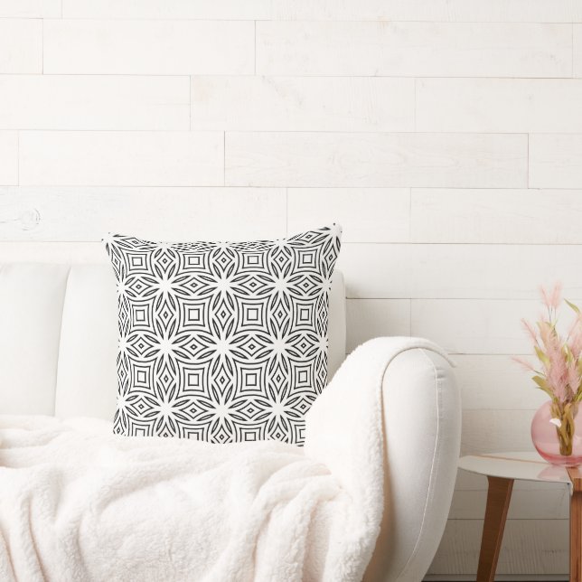 Svart och vit blomstergeometrisk mönster kudde (Soffa)