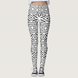 Svart och vit blomstergeometrisk mönster leggings