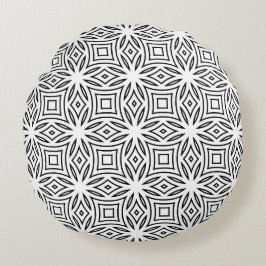 Svart och vit blomstergeometrisk mönster rund kudde