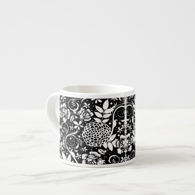 Svart och vit blomsterglas för espresso eller eggn espressomugg (Framsida vänster)