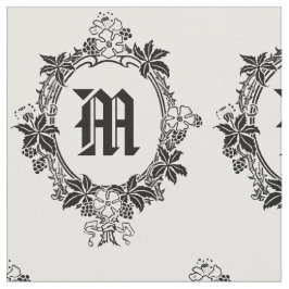 Svart och vit blomsterkant med monogram tyg