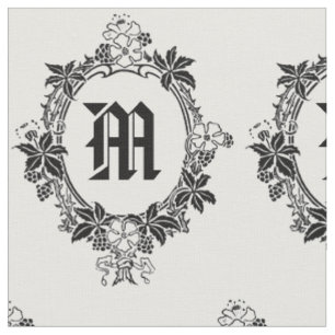 Svart och vit blomsterkant med monogram tyg