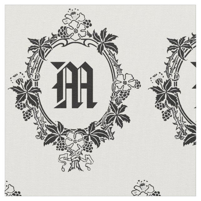 Svart och vit blomsterkant med monogram tyg (Närbild)