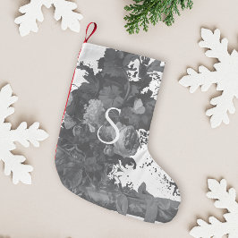 Svart och vit blomsterkonst personlig liten julstrumpa