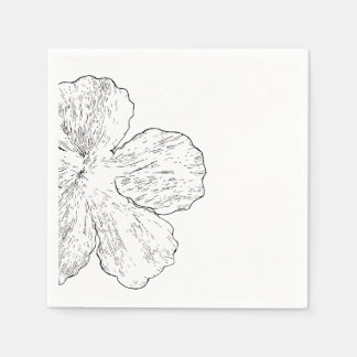 Svart och vit blomsterlinjekonst på papper pappersservett