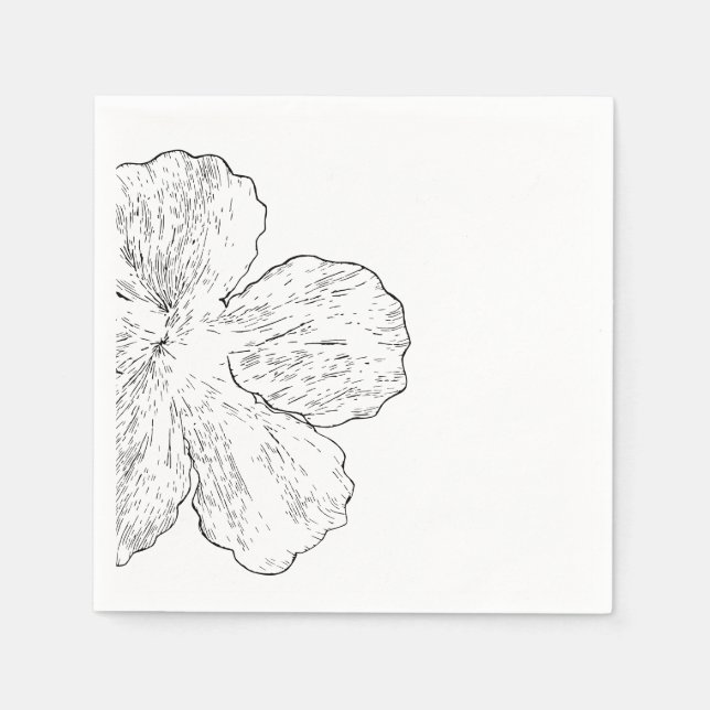 Svart och vit blomsterlinjekonst på papper pappersservett (Framsidan)
